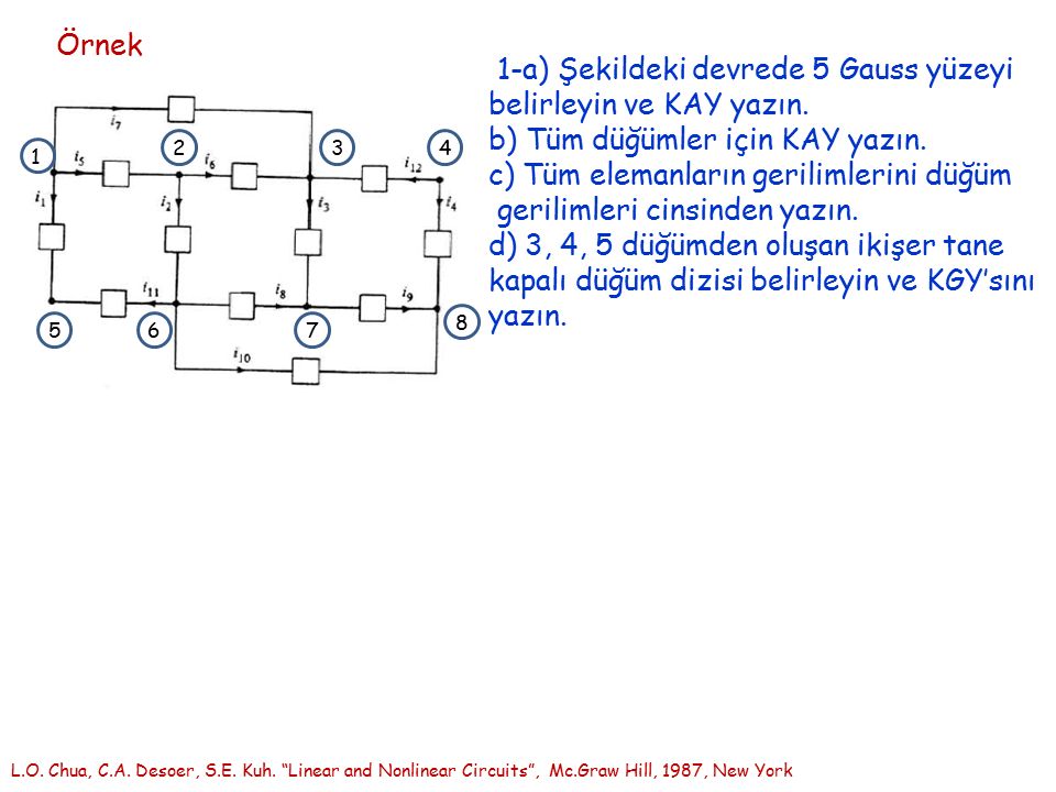 Örnek 1-a) Şekildeki devrede 5 Gauss yüzeyi belirleyin ve KAY yazın.