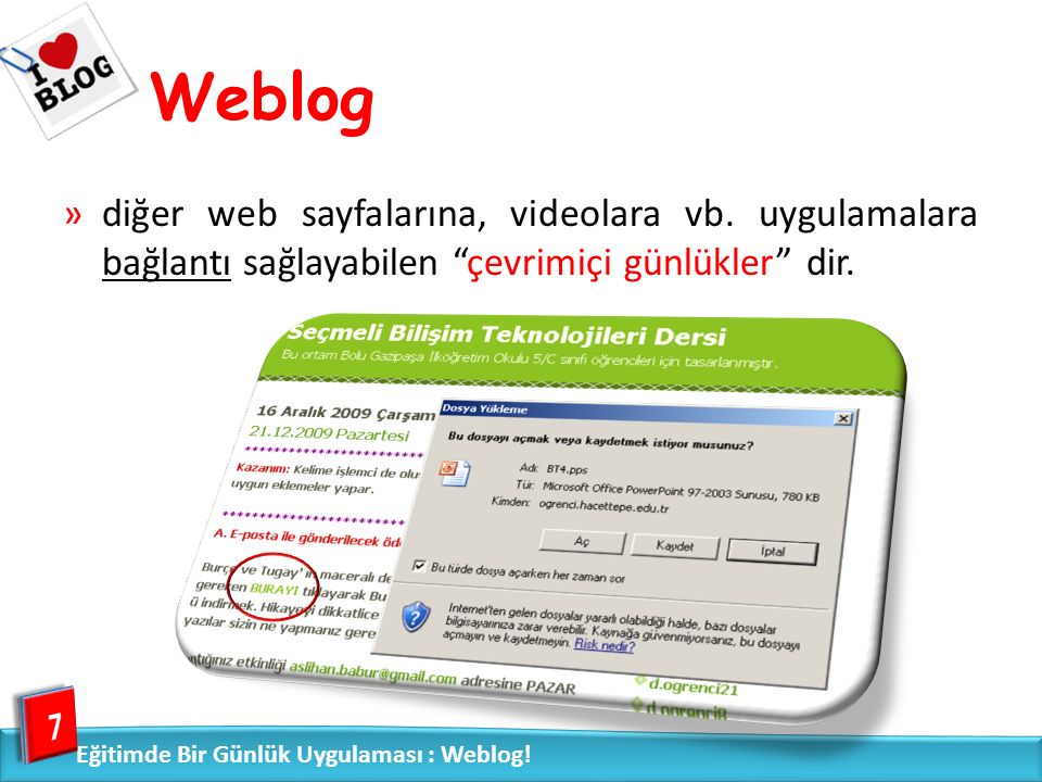 Weblog »diğer web sayfalarına, videolara vb.