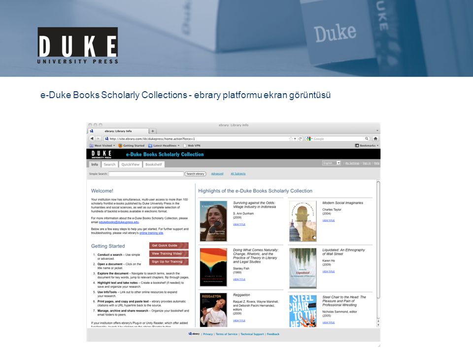 e-Duke Books Scholarly Collections - ebrary platformu ekran görüntüsü