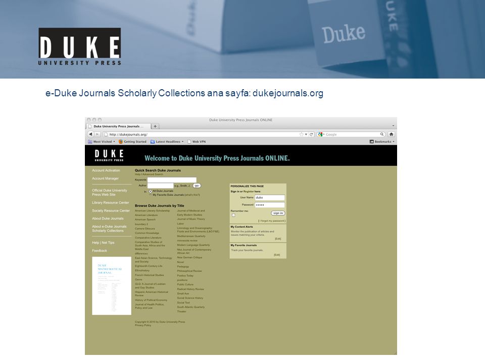 e-Duke Journals Scholarly Collections ana sayfa: dukejournals.org