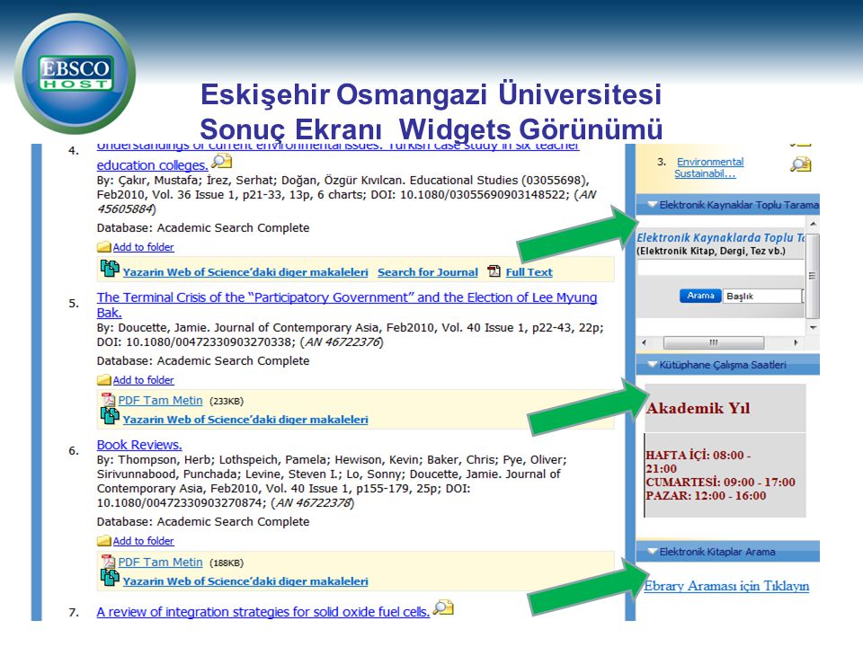 Eskişehir Osmangazi Üniversitesi Sonuç Ekranı Widgets Görünümü