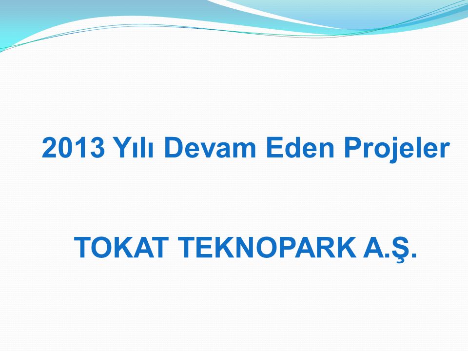 2013 Yılı Devam Eden Projeler TOKAT TEKNOPARK A.Ş.