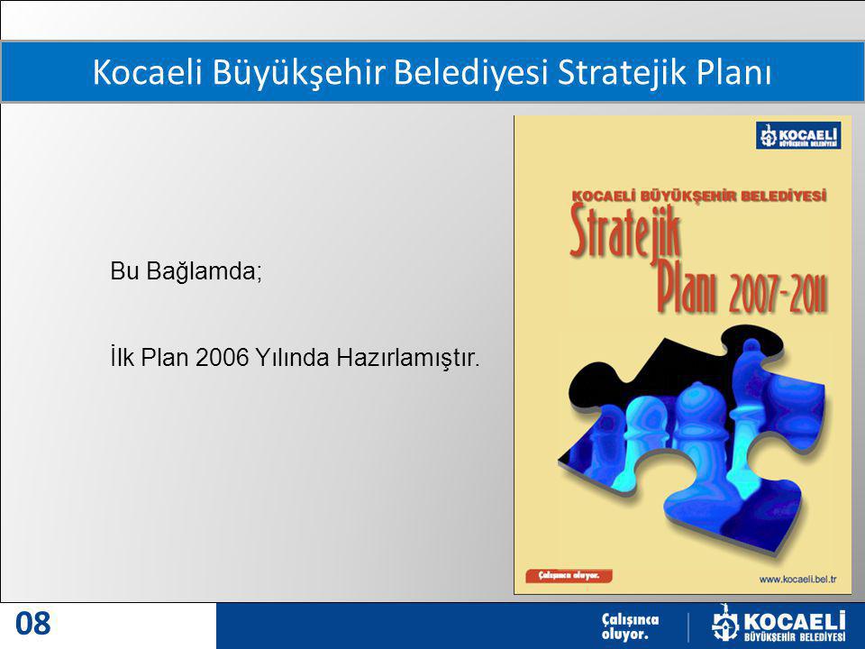 MODERN VE MODEL ŞEHİR 08 Kocaeli Büyükşehir Belediyesi Stratejik Planı Bu Bağlamda; İlk Plan 2006 Yılında Hazırlamıştır.