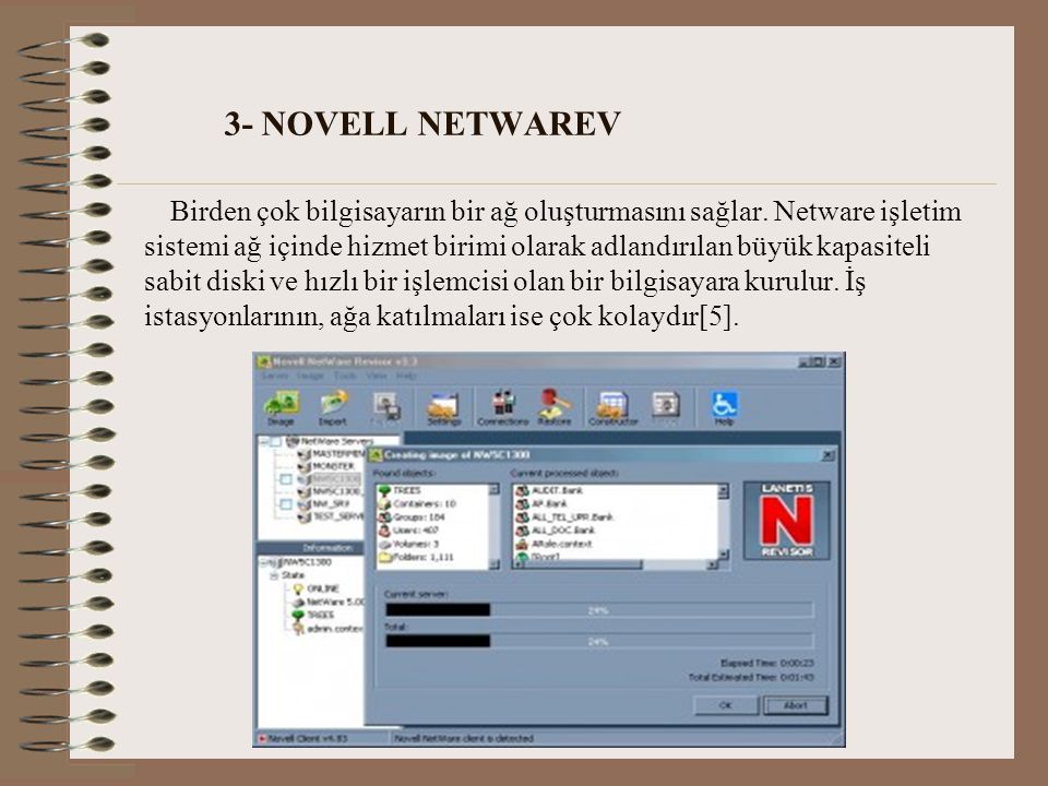 3- NOVELL NETWAREV Birden çok bilgisayarın bir ağ oluşturmasını sağlar.