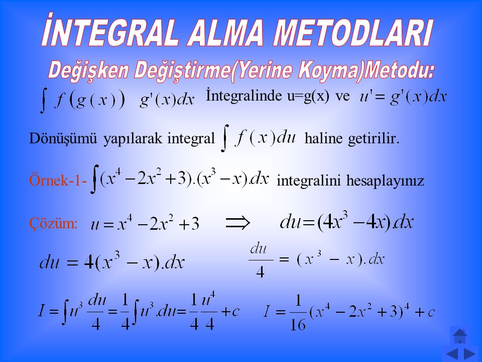 Örnek-4- belirsiz integralini bulunuz. Çözüm: Örnek-5- belirsiz integralini bulunuz.