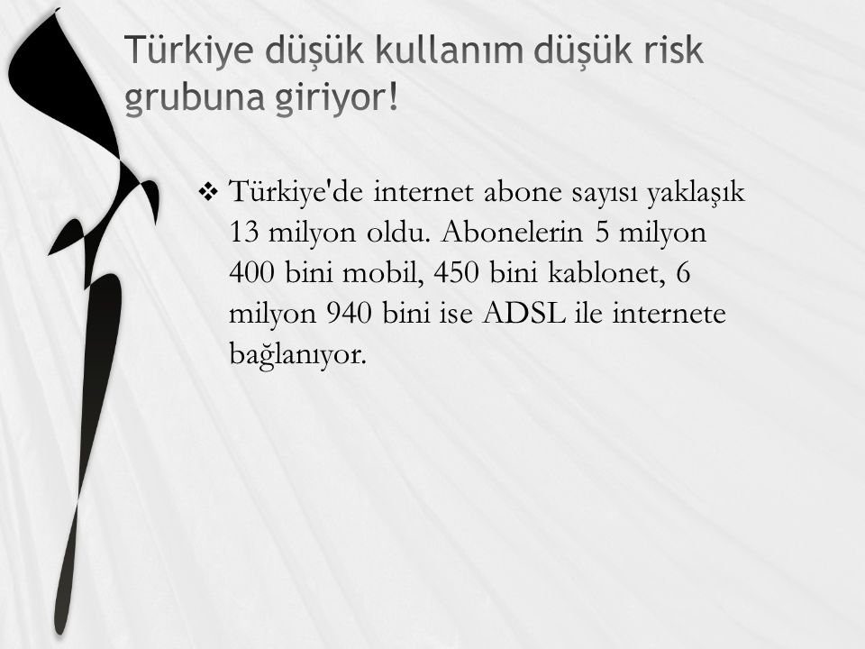  Türkiye de internet abone sayısı yaklaşık 13 milyon oldu.