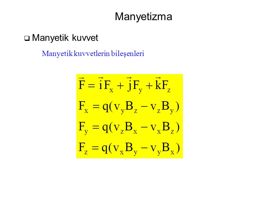 Manyetizma  Manyetik kuvvet Manyetik kuvvetlerin bileşenleri