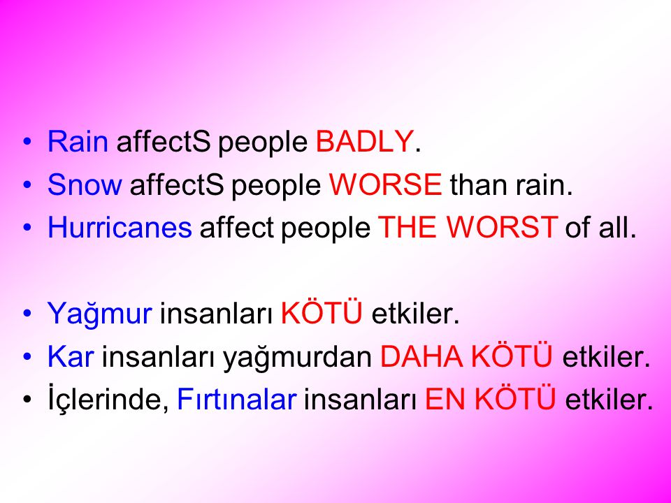 Rain affectS people BADLY. Snow affectS people WORSE than rain.