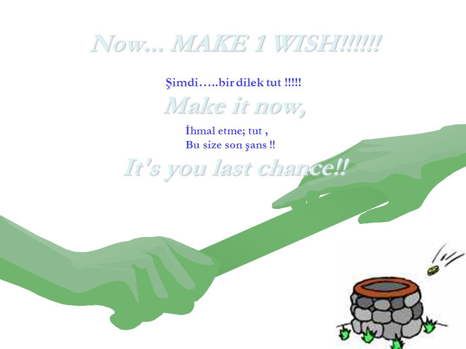 Now... MAKE 1 WISH!!!!!. Make it now, It s you last chance!.