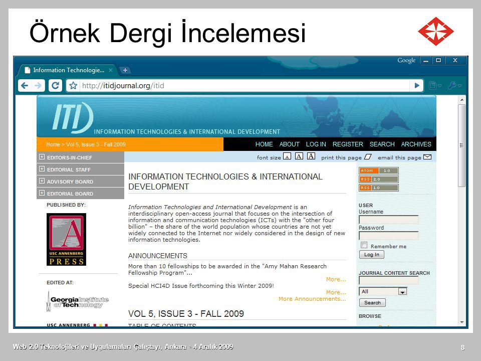 Örnek Dergi İncelemesi Web 2.0 Teknolojileri ve Uygulamaları Çalıştayı, Ankara - 4 Aralık