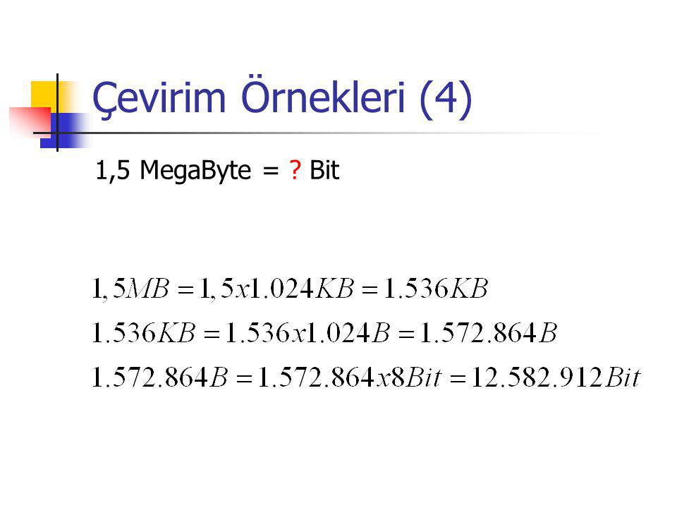 Çevirim Örnekleri (4) 1,5 MegaByte = Bit
