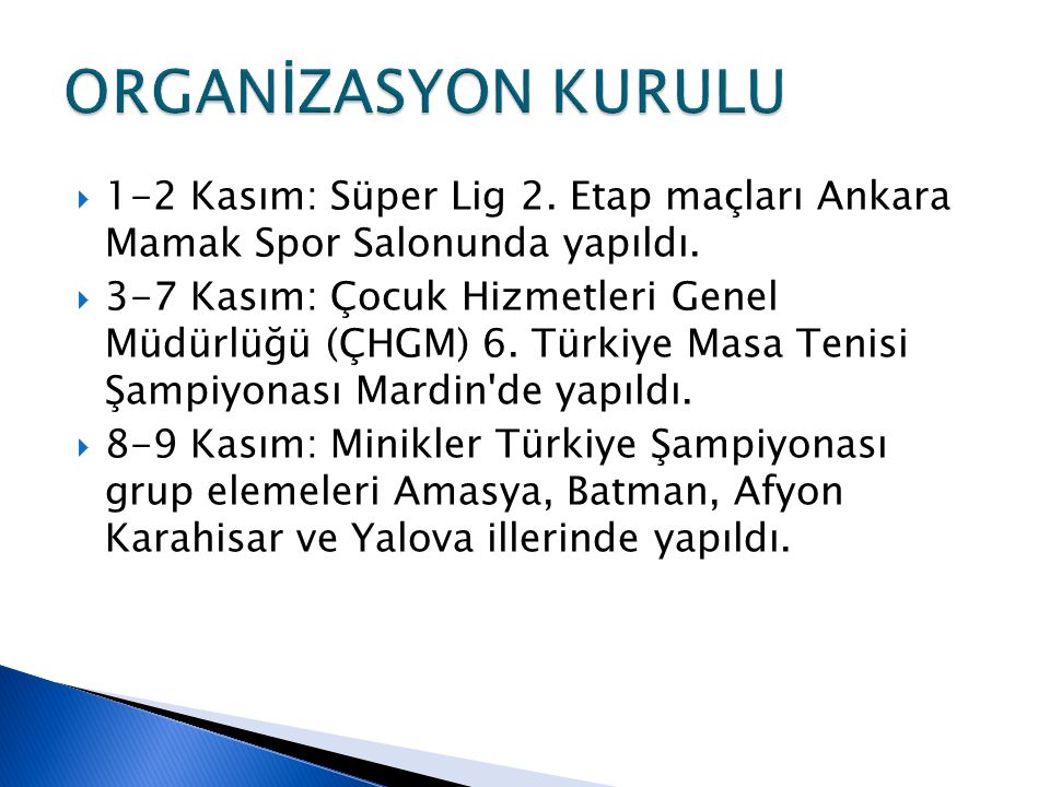  1-2 Kasım: Süper Lig 2. Etap maçları Ankara Mamak Spor Salonunda yapıldı.