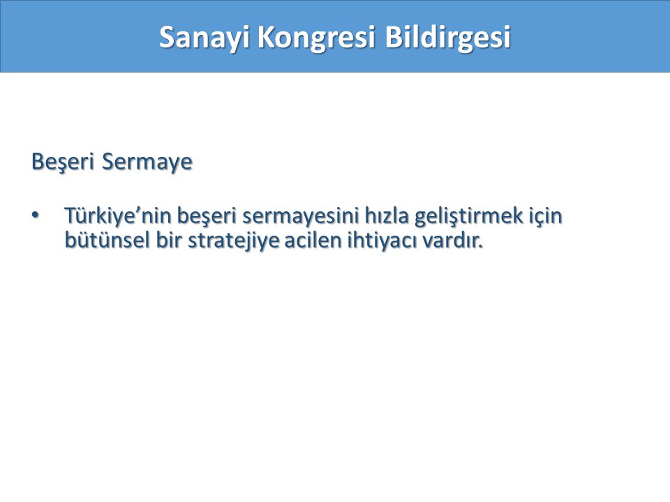 Beşeri Sermaye Türkiye’nin beşeri sermayesini hızla geliştirmek için bütünsel bir stratejiye acilen ihtiyacı vardır.