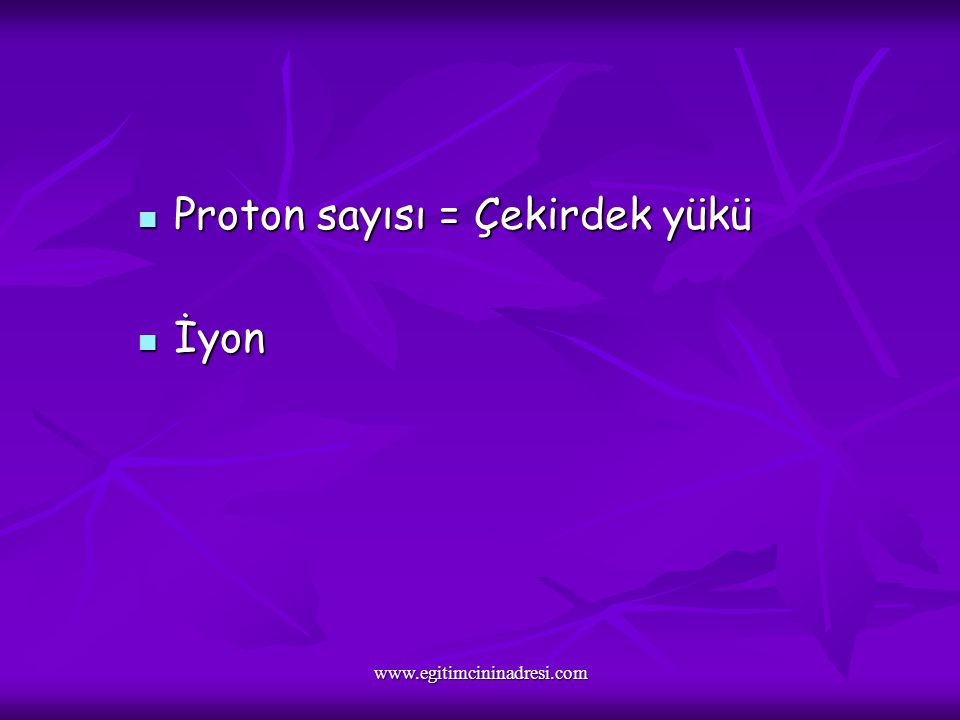 Proton sayısı = Çekirdek yükü Proton sayısı = Çekirdek yükü İyon İyon