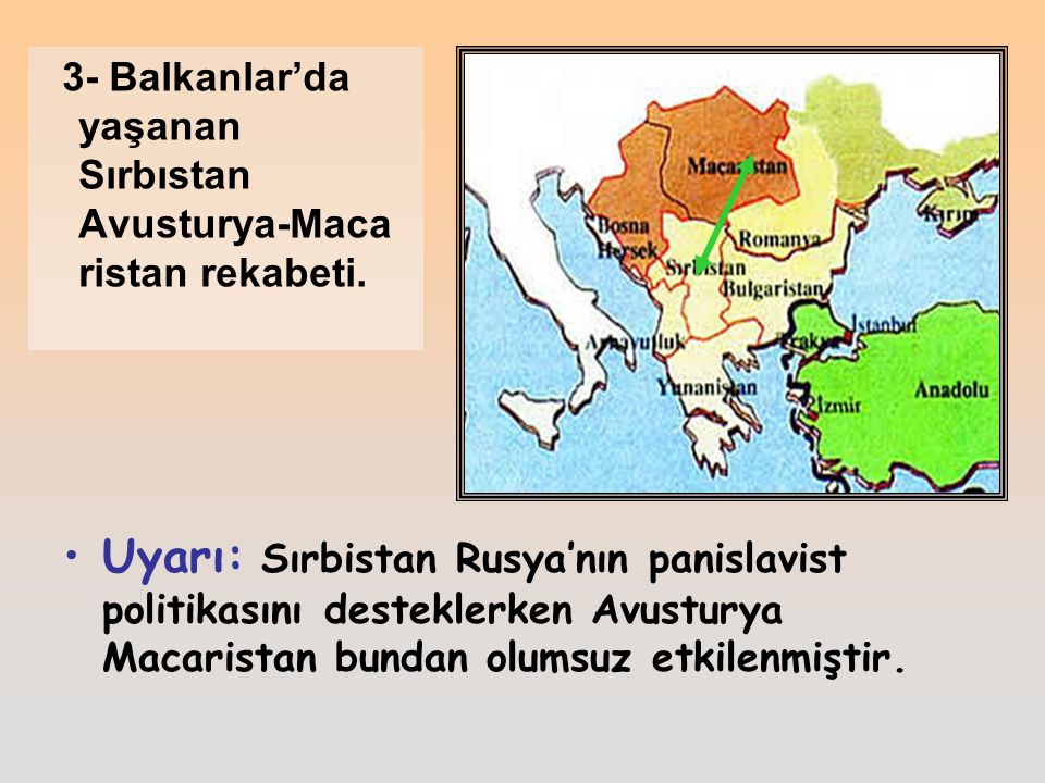 Uyarı: Sırbistan Rusya’nın panislavist politikasını desteklerken Avusturya Macaristan bundan olumsuz etkilenmiştir.