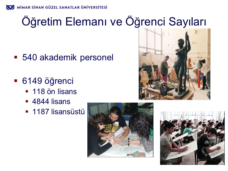 Öğretim Elemanı ve Öğrenci Sayıları  540 akademik personel  6149 öğrenci  118 ön lisans  4844 lisans  1187 lisansüstü