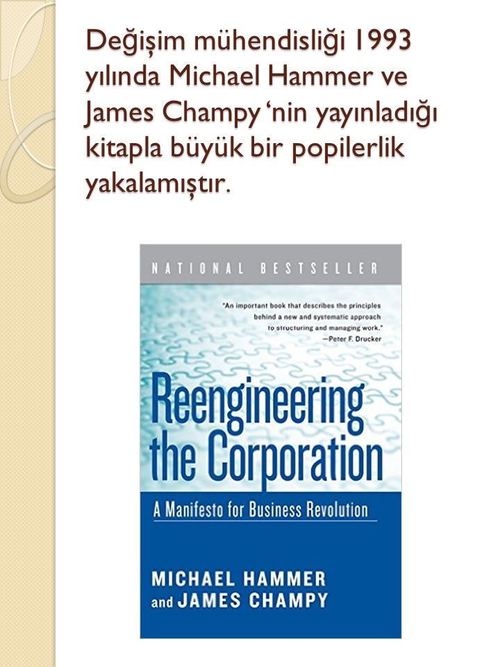 De ğ işim mühendisli ğ i 1993 yılında Michael Hammer ve James Champy ‘nin yayınladı ğ ı kitapla büyük bir popilerlik yakalamıştır.