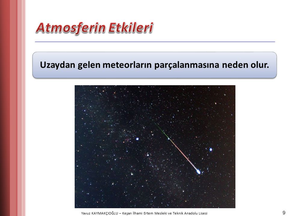 Yavuz KAYMAKÇIOĞLU – Keşan İlhami Ertem Mesleki ve Teknik Anadolu Lisesi Uzaydan gelen meteorların parçalanmasına neden olur.