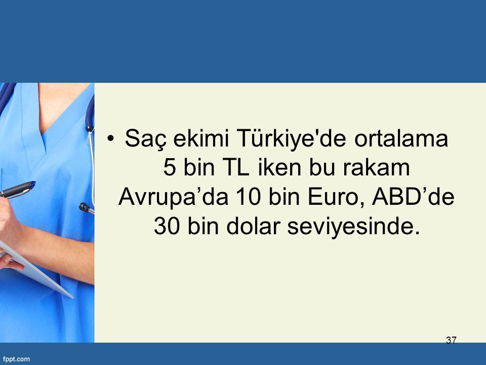Saç ekimi Türkiye de ortalama 5 bin TL iken bu rakam Avrupa’da 10 bin Euro, ABD’de 30 bin dolar seviyesinde.
