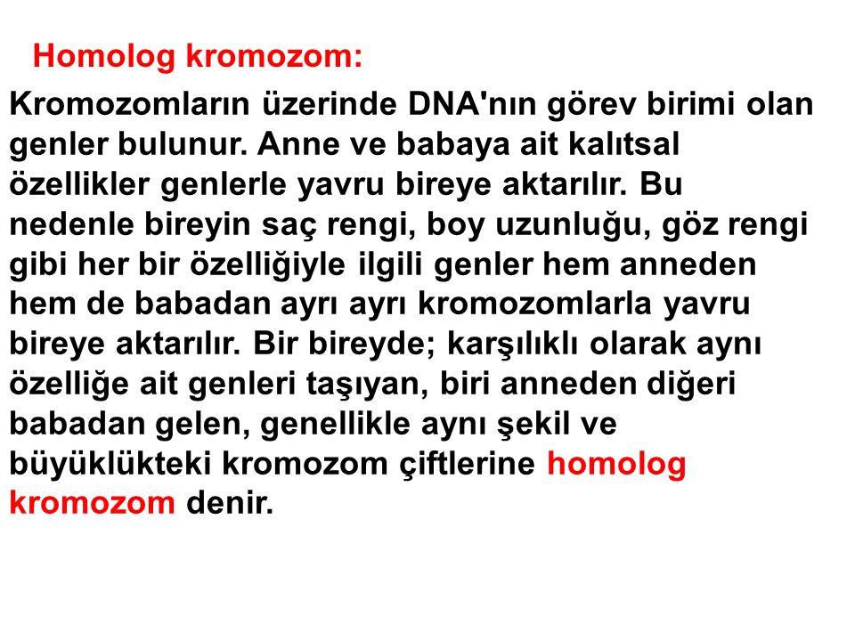 Kromozomların üzerinde DNA nın görev birimi olan genler bulunur.