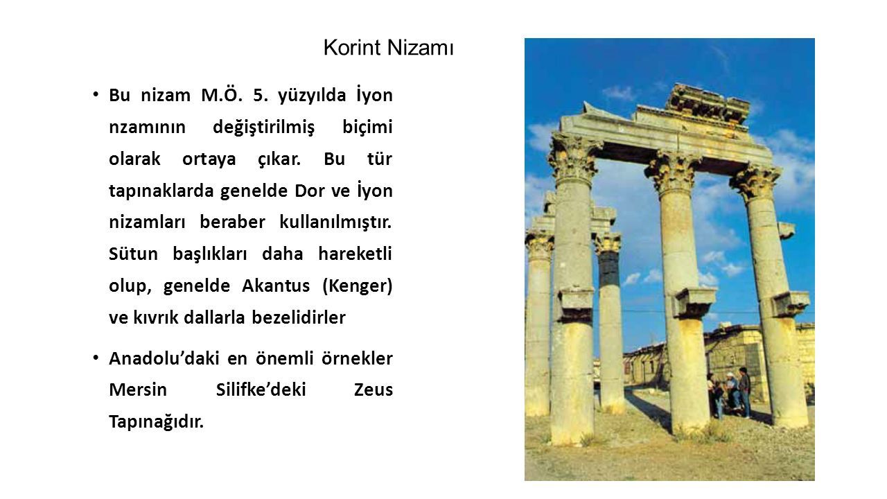 Korint Nizamı Bu nizam M.Ö. 5. yüzyılda İyon nzamının değiştirilmiş biçimi olarak ortaya çıkar.