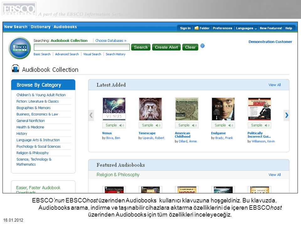 EBSCO’nun EBSCOhost üzerinden Audiobooks kullanıcı klavuzuna hoşgeldiniz.