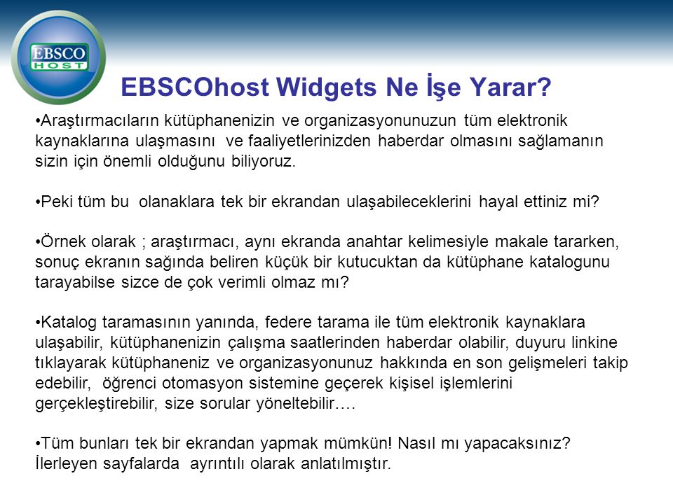EBSCOhost Widgets Ne İşe Yarar.
