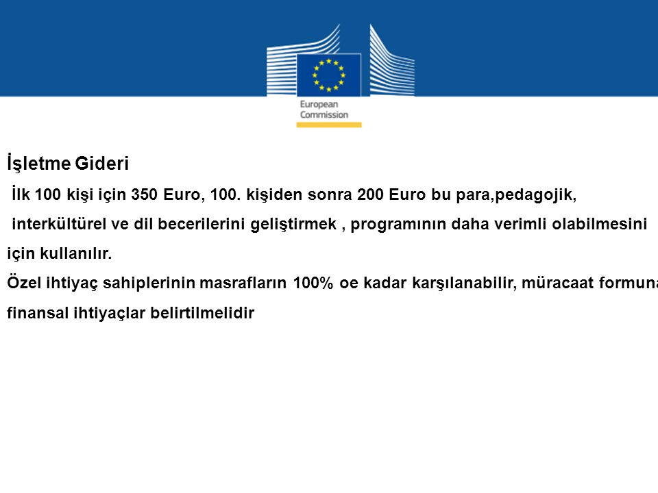 İşletme Gideri İlk 100 kişi için 350 Euro, 100.