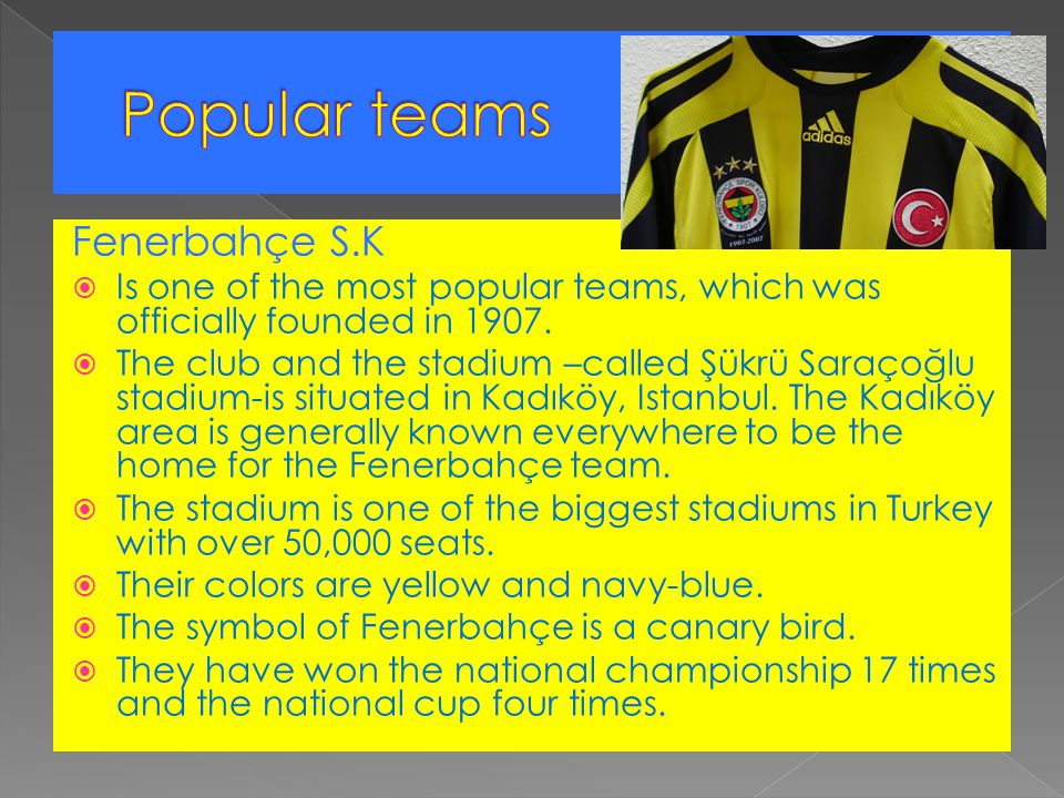 Fenerbahçe S.K  Is one of the most popular teams, which was officially founded in 1907.