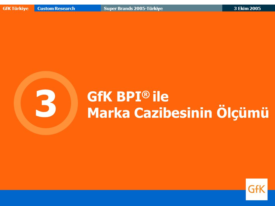 GfK TürkiyeCustom Research 3 Ekim 2005 Super Brands 2005-Türkiye GfK BPI ® ile Marka Cazibesinin Ölçümü 3