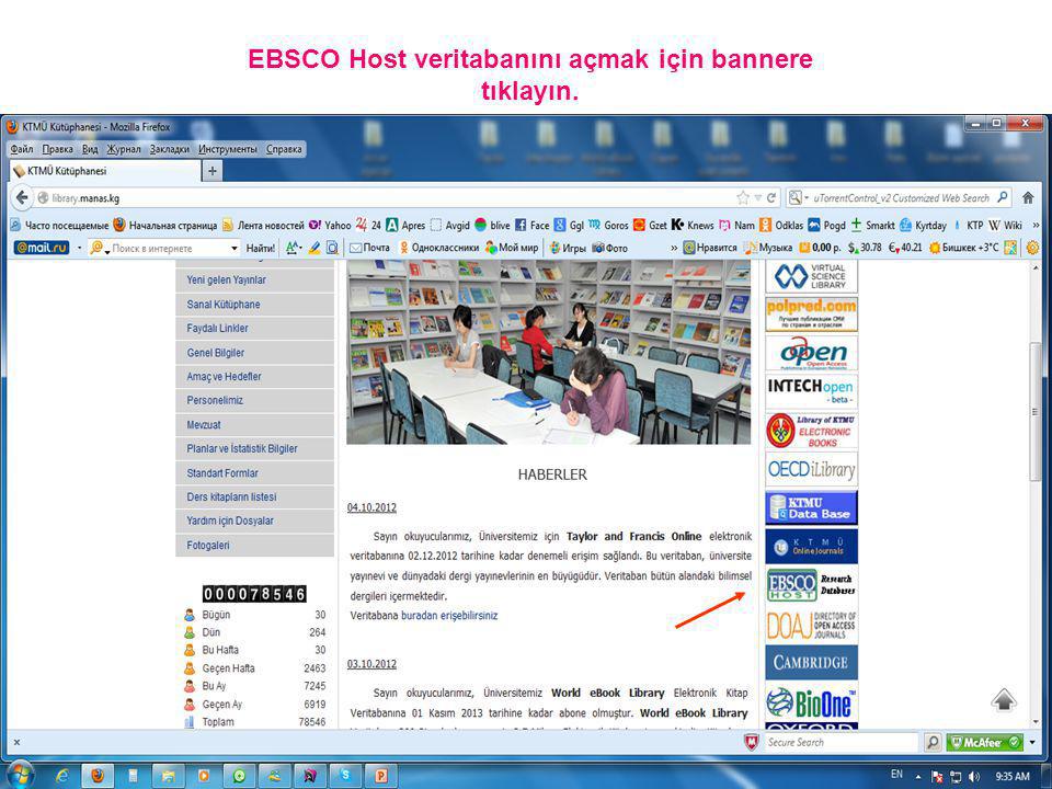 EBSCO Host veritabanını açmak için bannere tıklayın.