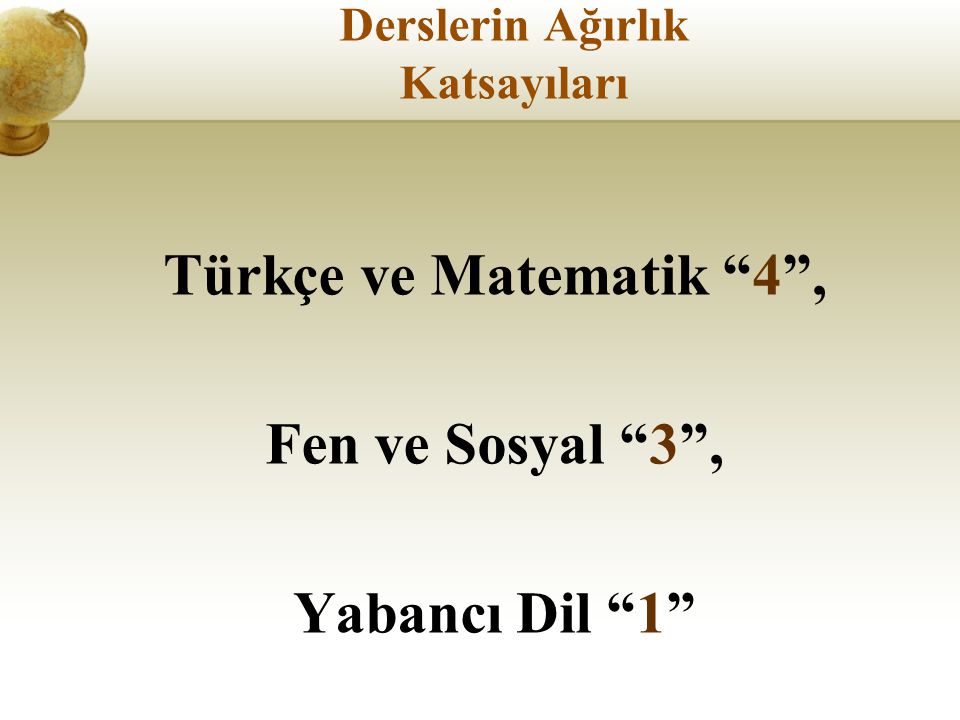 Derslerin Ağırlık Katsayıları Türkçe ve Matematik 4 , Fen ve Sosyal 3 , Yabancı Dil 1