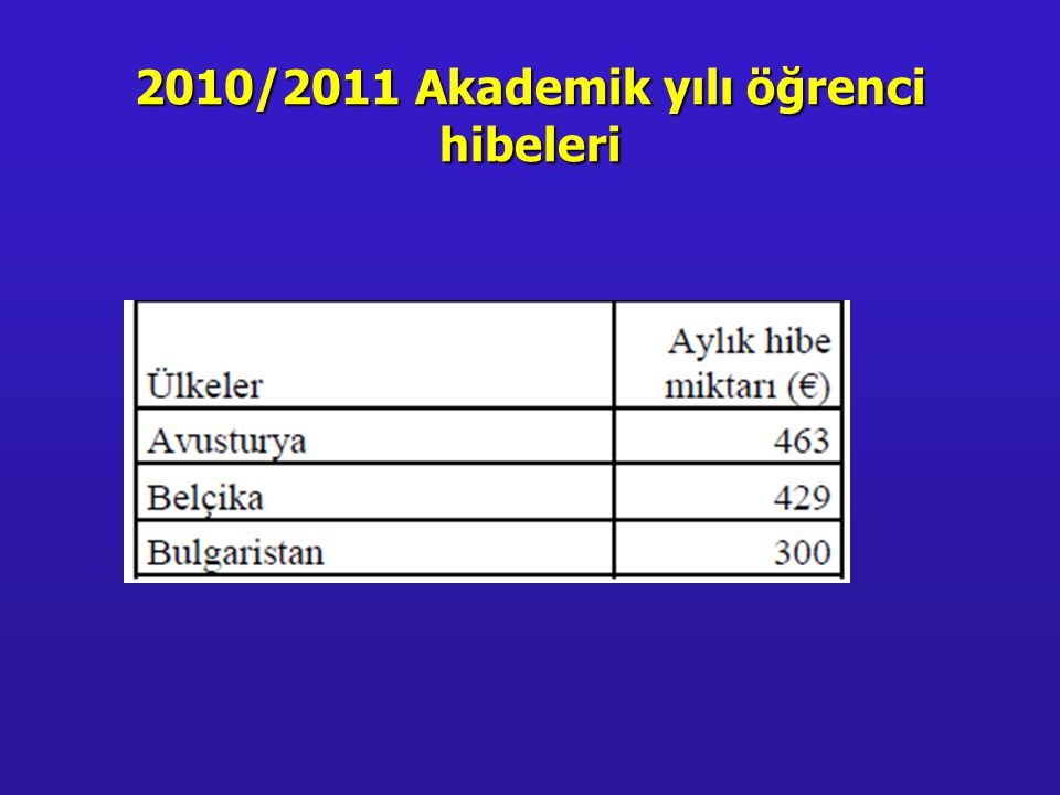 2010/2011 Akademik yılı öğrenci hibeleri