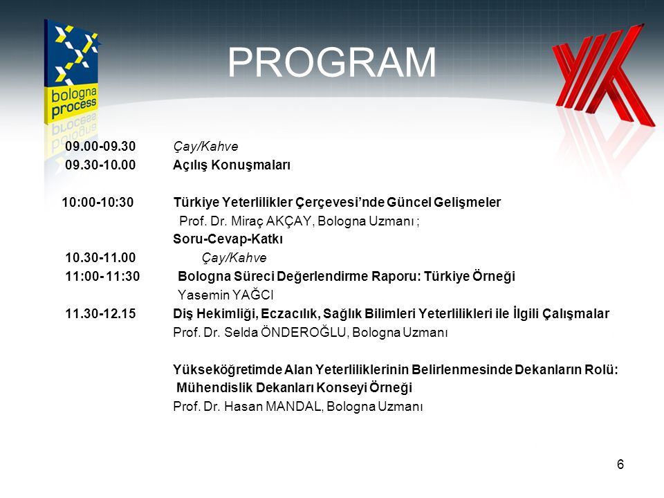 PROGRAM Çay/Kahve Açılış Konuşmaları 10:00-10:30 Türkiye Yeterlilikler Çerçevesi’nde Güncel Gelişmeler Prof.