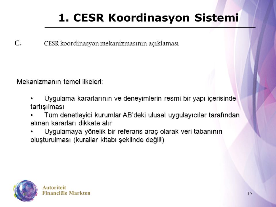 15 1. CESR Koordinasyon Sistemi CESR koordinasyon mekanizmasının açıklaması C.