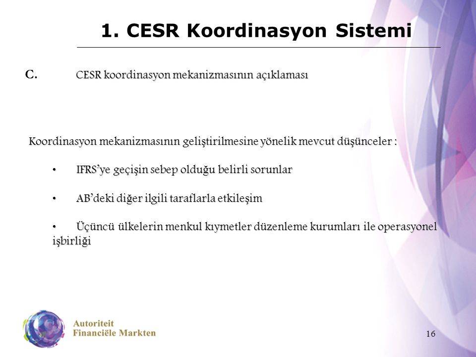 16 1. CESR Koordinasyon Sistemi CESR koordinasyon mekanizmasının açıklaması C.