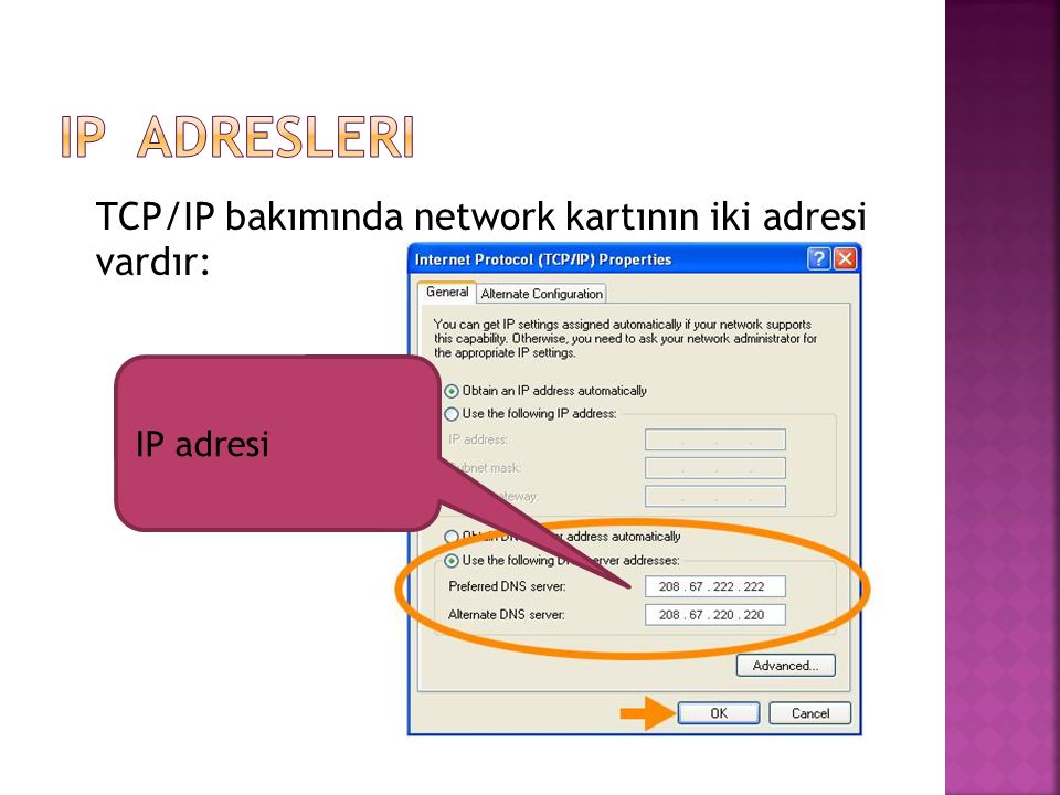 TCP/IP bakımında network kartının iki adresi vardır: IP adresi