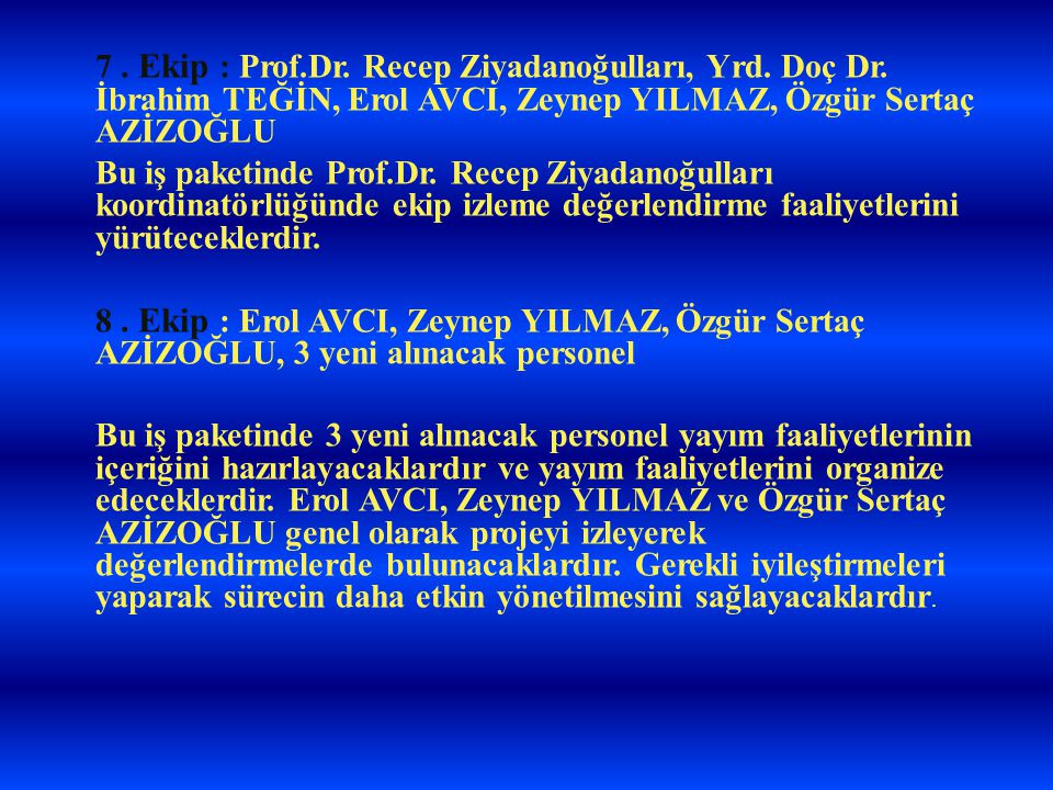 7. Ekip : Prof.Dr. Recep Ziyadanoğulları, Yrd. Doç Dr.