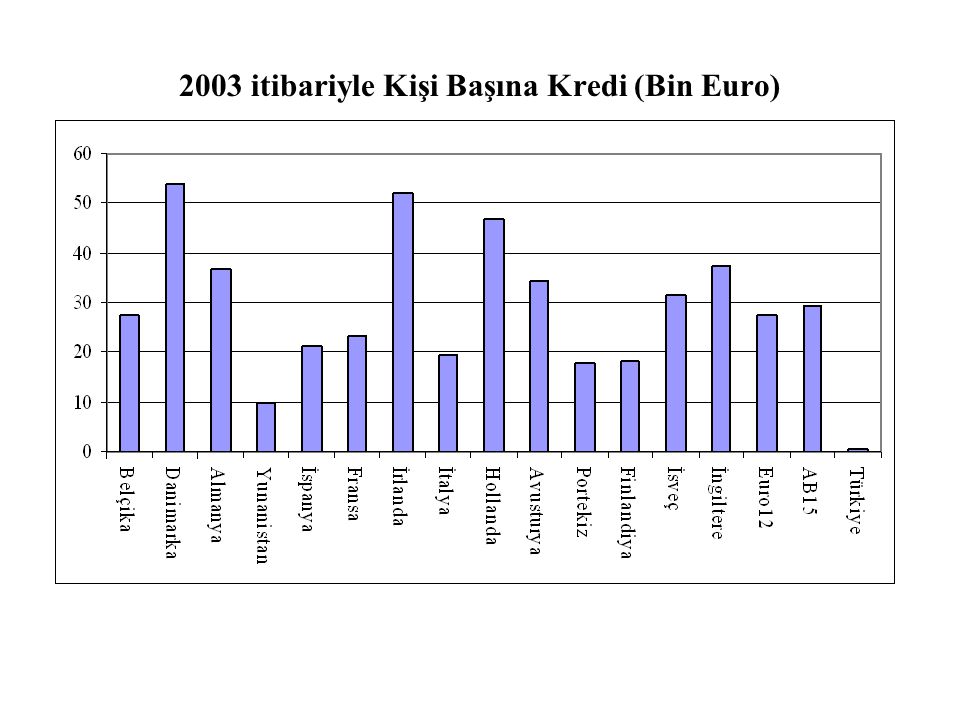 2003 itibariyle Kişi Başına Kredi (Bin Euro)