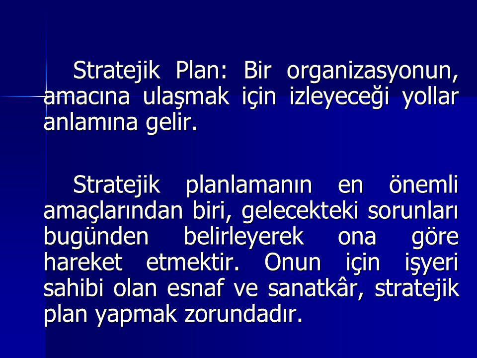 Stratejik Plan: Bir organizasyonun, amacına ulaşmak için izleyeceği yollar anlamına gelir.