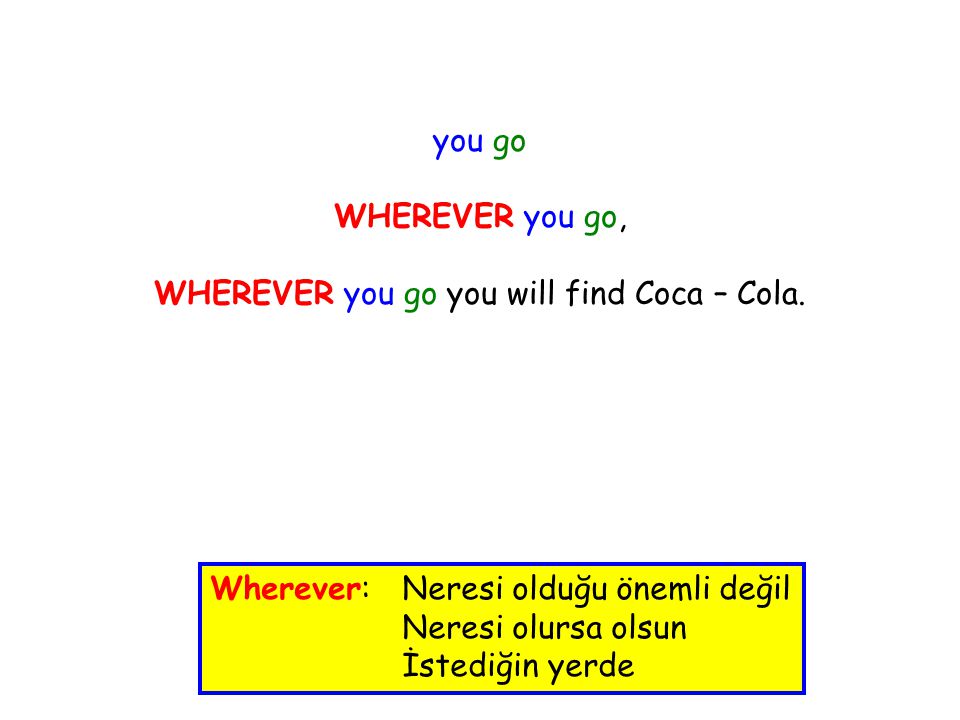 you go WHEREVER you go, WHEREVER you go you will find Coca – Cola.